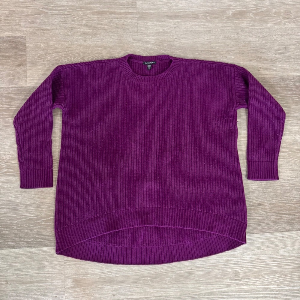 Eileen Fisher Sweater Womens XS Purple Cashmere Wool Ribbed Pullover